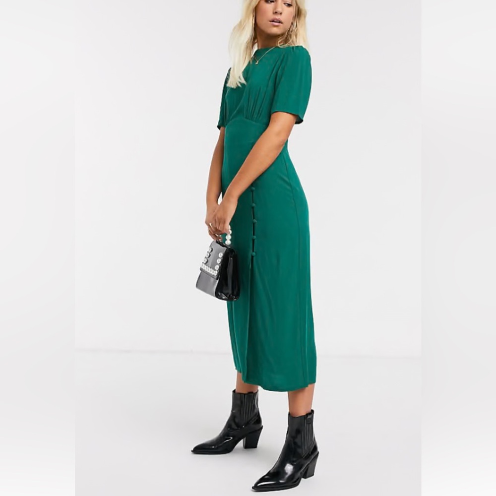 ASOS button detail Green Midi tea  Dress size 8